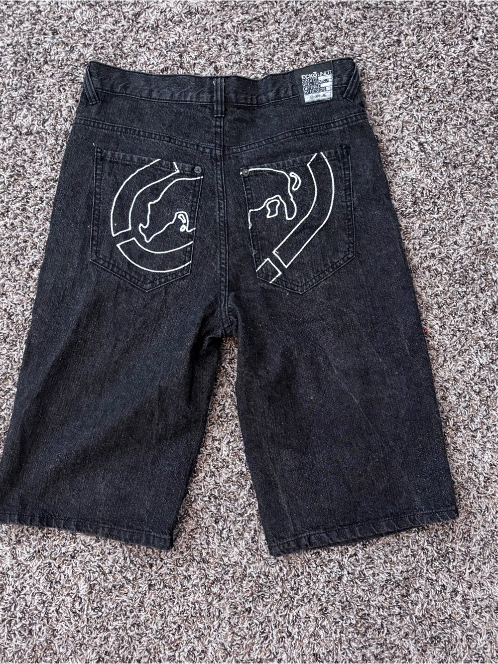 Ecko Unlimited Black Denim Men's Jean Shorts with Logo Stitching